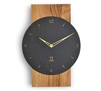 Natuhr - Watzmann - Horloge murale en ardoise - Bois de chêne ardoise - Fabriquée en Allemagne (ardoise sombre - chêne huilé, mouvement radio)