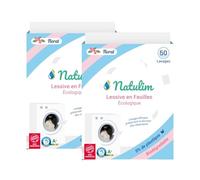 Natulim - Feuilles Lessive 100 Lavages - Sans produits chimiques - Convient aux peaux sensibles - Zéro Déchet et Sans Plastiques - Se dissout même à basse témpérature - Scenteur Floral - Lot de 2