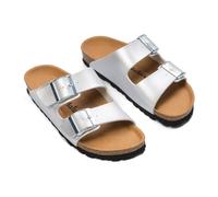 NATUNED Sandale en Microfibre à Deux Bandes avec Sangle Ajustable pour Femmes Art. CH05 Vegan 39/Silver