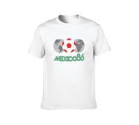NATUOFU Men's Round Neck T-Shirt Mexico 86 Cotton 1986 World Cup Football White Double Stitch Sleeves and Hem White L
