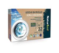 NATUR&CO Lessive en Feuilles Ultra Concentrée - Zéro Plastique - Hydrosoluble - Sans Résidus - Etui Pratique & Léger - Economique & Ecologique -Machine & Main, 32 Feuilles - Parfum Fraîcheur Océan