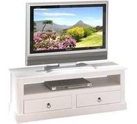 AltoBuy Natur - Meuble TV 2 Tiroirs Bois Massif Vernis Blanc