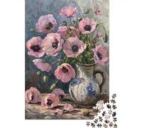 Natur Morte Pavot Rose 1000 Pièces Carton Épais Puzzle Classique Senior Jigsaw Enthusiastes Difficile Défiant Décoration Murale Pack De Valeur 38x26cm/1000pcs