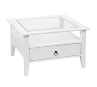 NATUR - Table Basse Carrée Bois Massif Vernis Blanc et Verre