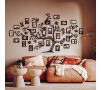 Natura Products Arbre généalogique familial, décoration murale, en bois, avec fleurs et oiseaux, 180 x 110 cm, en ébène, 180 x 110 cm, avec 20 cadres photo de 10 x 15 cm