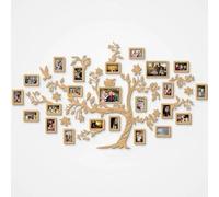 Natura Products Arbre généalogique familial, décoration murale, en bois, avec fleurs et oiseaux, 180 x 110 cm, chêne, 180 x 110 cm, avec 10 cadres photo de 10 x 15 cm