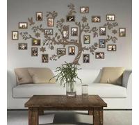 Natura Products Arbre généalogique familial en bois, avec fleurs et oiseaux, 180 x 110 cm, noyer, 180 x 110 cm, avec 10 cadres photo de 10 x 15 cm