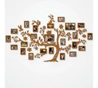 Natura Products Décoration murale généalogique en bois, avec fleurs et oiseaux, 180x110 cm (Bois de teck, 180 cm x 110 cm, Avec 30 cadres photo 10 x 15 cm)