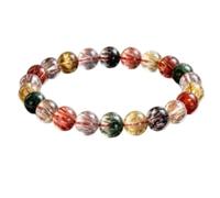 Natural 8mm Multicolor Rutilated Quartz Healing Crystal Bracelet Polished Round Mixed Golden Red Green Black Gemstone Beaded Stretch