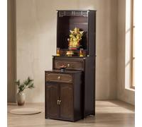 Natural Bamboo Altar Cabinet 2 tiroirs Extrait Stockage Méditation Table Étagère de prière Home Temple Spiritual Shrine Display Stand