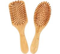 Natural Bamboo Hair Brush with Round Head and Bamboo Teeth Hair Comb with Air Cushion No Hair Damage Portable Round Square Massage Brush 2 Pack