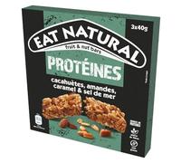 NATURAL - Barres Céréales Cacahuètes Amandes et Caramel Salé EAT | Savoureux et Onctueux | Idéal pour le Petit Déjeuner | les 3 barres de 40g | LOT DE 3