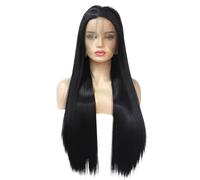 Natural Black Wig for Women, Synthetic Long Straight Full Lace Front Wigs Silky Soft Smooth, Fashion Looking Postiche Cheveux Femme(14inch)