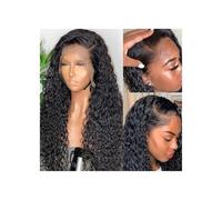 Natural Black13x4 Curly Lace Front Wigs, Human Hair Pre Plucked 180 Density Brazilian Deep Wave Wig for Black Women Daily Use(14inches)