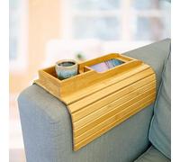 Natural Bliss - Table d’appoint en Bambou pour Accoudoir Canapé | Plateau Repas Antidérapant, Pliable et Réglable pour Tasse | Organisateur & Porte Télécommande et Téléphone