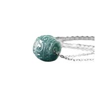 Natural Blue Jadeite Hand Carved Barrel Pendant NecklaceFeng Shui Good Luck Prosperity Lu Tong Amulet With Auspicious Scroll Pattern