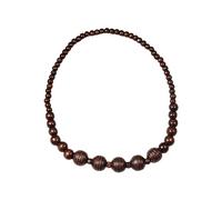 Natural Chunky Wooden Beads Statement Necklace Boho African Tribal Collar Choker Bib Necklace Hippie Vacation Jewelry for Unisex Men Women Boy-grooved dark