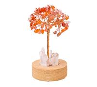 Natural Crystal Tree Night Light, Golden Lamp Of Wealth,Wealth Lamp Natural Crystal, Vintage Retro LED Night Lamps, USB Plug Light With Wooden Base, For Office, Living Room, Bedroom (red agate)