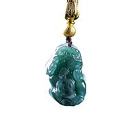 Natural Deep Teal Jadeite Hand-Carved Fortune Guardian Beast Pendant Necklace With Coin Accent Feng Shui Wealth Prosperity Protection Amulet