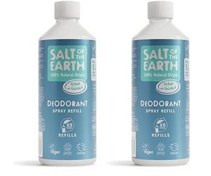 Natural Deodorant Spray Refill by Salt of the Earth, Ocean & Coconut - Vegan, Long Lasting Protection, Leaping Bunny Approved, Made in the UK - 500ml (Lot de 2)