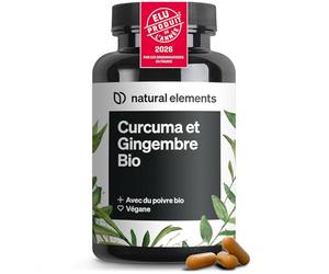 natural elements Curcuma et Gingembre Bio 4440mg - 180 gélules - poivre bio - avec de la curcumine et de la pipérine - hautement dosé - contrôlés en laboratoire