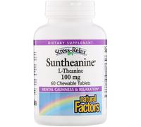Natural Factors, Stress-Relax, Suntheanine, L-Théanine, 200 mg, 60 Comprimés à Croquer (100 mg par Comprimé)