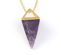 Natural Gem Stone Pendulum Necklace Crystal Quartz Stone Dowsing Pyramid Pendant Necklace Women Men Chakra Jewelry-Amethyst GOLD