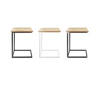 Natural Goods Berlin 1x Table d'appoint C-Form, Table d'ordinateur Portable en métal et Bois, Table Basse, Table de Chevet, Bois de chêne véritable, Plateau (Blanc, avec Plateau en chêne)