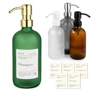 Natural Goods Berlin Distributeur de savon avec étiquettes KLEAN transparent brun Ø 7 x 21 cm - 500 ml avec tête de pompe en acier inoxydable en or/distributeur de savon de haute qualité et