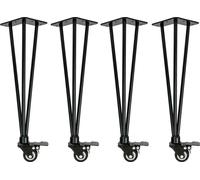 Natural Goods Berlin HAIRPIN Legs Adjustable, Pieds de table avec roulettes, pieds en épingle à cheveux, piètement de table, avec roulettes, noir, 42 cm, 4 pièces