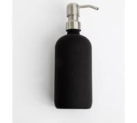 Natural Goods Berlin KLEAN Distributeur de savon avec étiquettes, distributeur de savon de qualité & rechargeable pour cuisine & salle de bain, noir mat, tête de pompe en inox argent, 500 ml