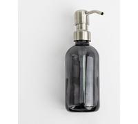Natural Goods Berlin KLEAN Distributeur de savon avec étiquettes, distributeur de savon de qualité & rechargeable pour la cuisine & la salle de bain, noir transparent, tête de pompe en inox argent, 25