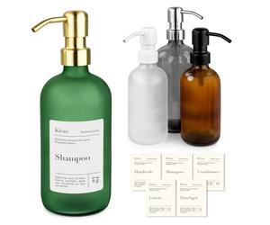 Natural Goods Berlin Klean Distributeur de savon avec étiquettes Marron transparent Ø 7 x 21 cm - 500 ml avec tête de pompe en acier inoxydable doré / Distributeur de savon rechargeable de qualité