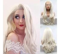 Natural Hairline White Blonde Wigs Long Wavy Hair Heat Resistant Synthetic Lace Front Wigs for Ladies Girls Cosplay Party Daily Wear Drag Queen Pastel Blonde Wig