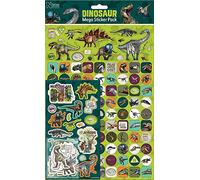 Natural History Museum Lot d'autocollants dinosaures | Trois types d'autocollants (environ 150 au total) | Réutilisable sur des surfaces non poreuses, vert
