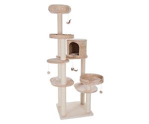 Natural Home IV Arbre à chat, idéal pour les grandes familles de chats, avec jacinthe d'eau et plaque de base en bois véritable, hauteur : 192 cm