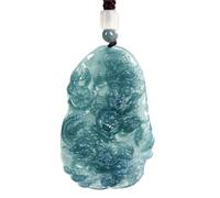 Natural Icy Blue Jadeite Double Dragon Carved Pendant Necklace Feng Shui Power Prosperity Amulet With BraidedCord&JadeBeadGenuine JewelleryGift