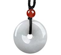 Natural Jadeite Peace Buckle Pendant Necklace Feng Shui Good Luck Jade Donut Amulet With Adjustable Red Braided Cord & Agate Bead