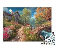 Natural Landscape Valentines 1000 pièces Puzzle Cadeau pour Adultes Cottage dans Autumn Woods Premium épais Solide Haute qualité Vif Stimulant Anti-Stress 70x50cm/1000 pièces