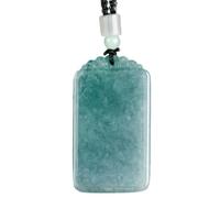 Natural Light Blue Green Jadeite Wu Shi Pai Plain Rectangle Pendant Necklace Feng Shui Peace Protection Good Fortune Amulet