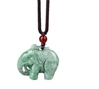 Natural Light Green Jadeite Elephant Carved Pendant Necklace Feng Shui Wisdom Good Luck Prosperity Protection Amulet With Braided Cord