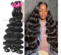Natural Look, Easy to Wear and Style, Tissage en lot brésilien 100% naturel Body Wave, Extension de cheveux longs et bruts, Tissage ondulé et humide,Perfect for Casual and Formal Occasions(REMY HAIR_