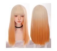 Natural Looking & Comfortable, Perruque de cheveux longs et raides, perruque ombrée blonde orange avec frange, perruque naturelle colorée droite, perruques de cosplay quotidiennes, perruques synthétiq