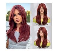 Natural Looking & Comfortable, Perruque synthétique longue vague naturelle avec frange de rideau, perruque de vague rouge vin for femme 150% perruques réalistes naturelles résistantes à la chaleur for