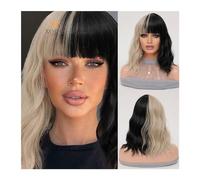 Natural Looking & Comfortable, Perruque synthétique noire naturelle de haute qualité for femmes, usage quotidien, perruque Bob longue bouclée résistante à la chaleur, perruque à frange ondulée naturel