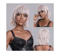 Natural Looking & Comfortable, Perruques blanches courtes for les femmes noires Cosplay quotidien cheveux raides perruque Bob avec frange perruques synthétiques résistantes à la chaleur,transform You