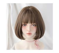 Natural Looking & Comfortable, Perruques synthétiques droites courtes Bob couleur lin avec frange femmes Lolita Cosplay Matilda naturel souple vêtements quotidiens accessoires de cheveux,transform Yo