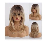 Natural Looking & Comfortable, Perruques synthétiques for femmes Blonde Ombre perruques de cheveux naturels avec une frange en couches Cosplay perruques longueur moyenne perruque résistante à la chale