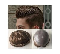 Natural Looking Hairpiece for Men, Postiche for homme, postiche en cheveux humains européens d'aspect naturel de 6 pouces, 0,1-0,12 mm, peau entièrement en PU avec système de remplacement de prothèse