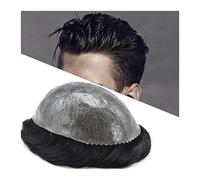 Natural Looking Hairpiece for Men, Toupet for hommes 0,1-0,12 mm Full Poly Skin PU Injection Système de remplacement de postiche de cheveux humains Toupet for hommes Jet Black Mens Toupee Hair Unit,